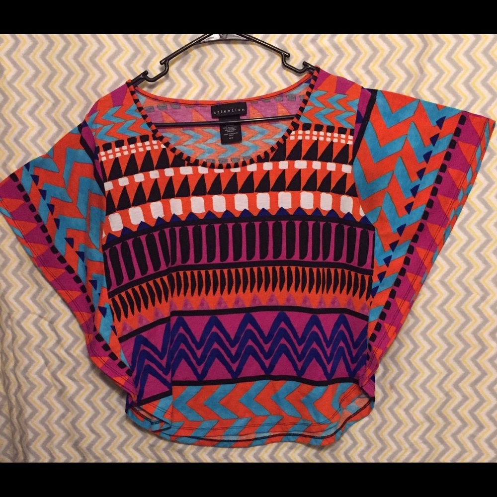 Aztec style print shirt with bat wing sleeves